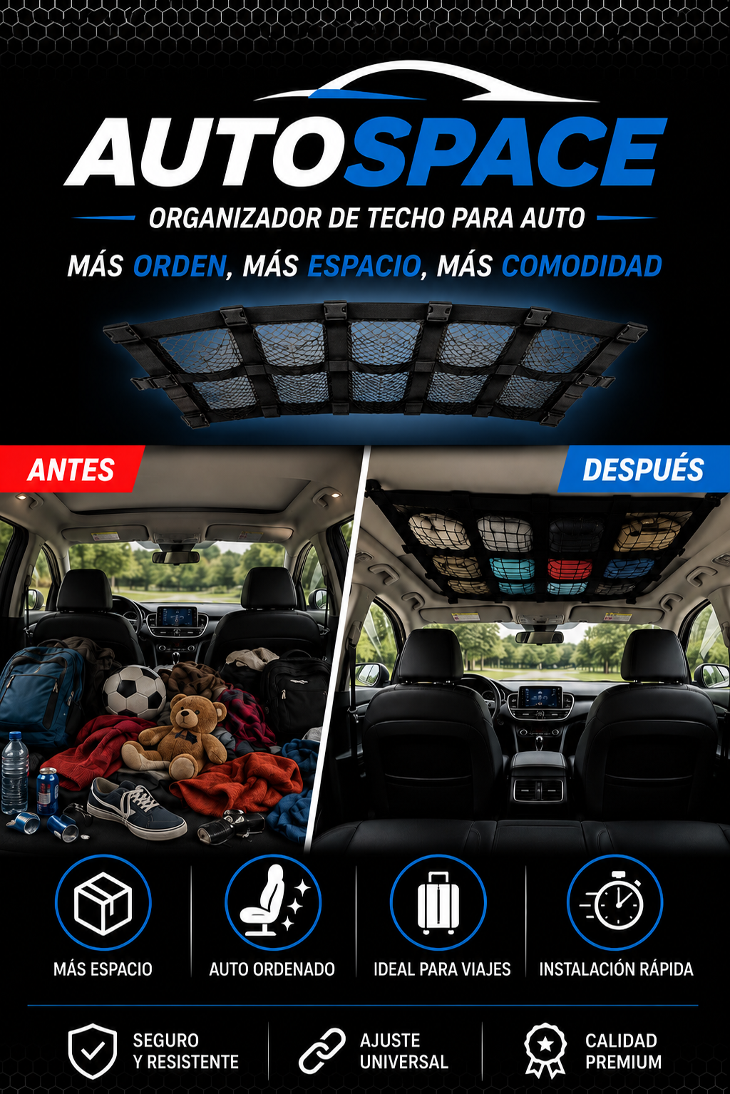 AUTO SPACE™ - Organizador de Techo para Auto