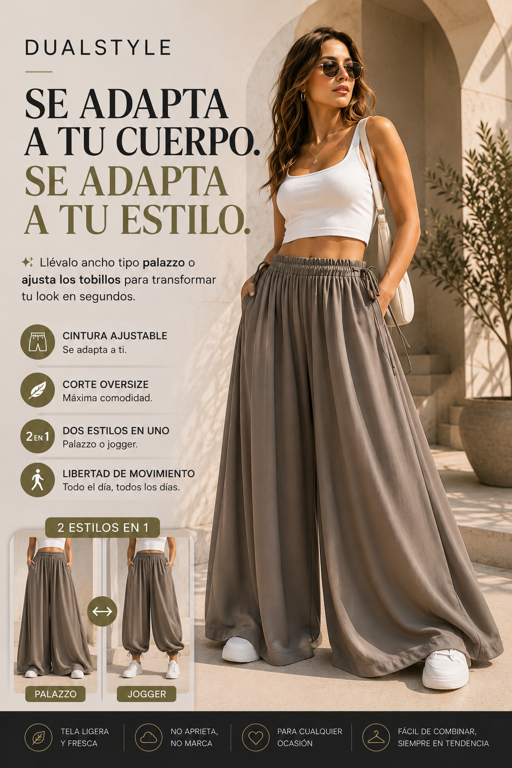 DUAL STYLE™ - Pantalón Palazzo-Jogger Ajustable