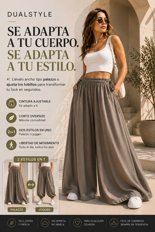DUAL STYLE™ - Pantalón Palazzo-Jogger Ajustable